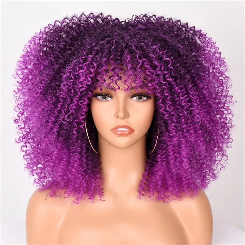 

Wholesale price loose kinky curly synthetic wig colorful afro short wigs for black women, Picture color