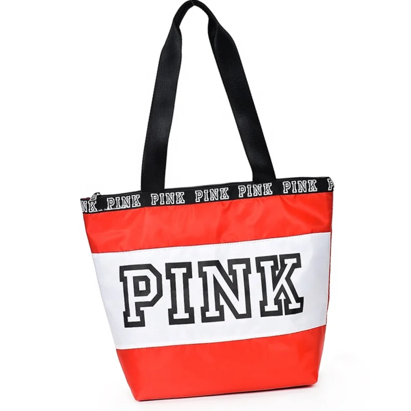 

2021 Fashion New style woman foldable nylon tote bag portable women handbag for shopping fashion girls pink travel bag