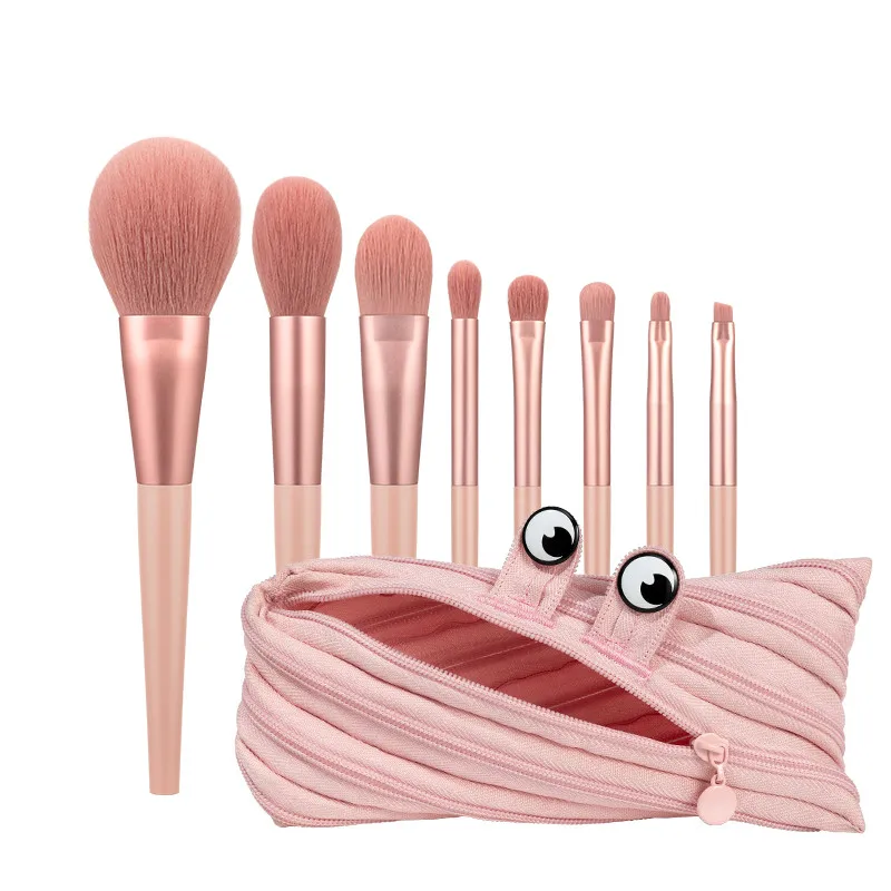 

8Pcs Make Up Brushes Set For Foundation Eeyshadow With Traveling Bag Custom Logo Makeup Brush, Pink