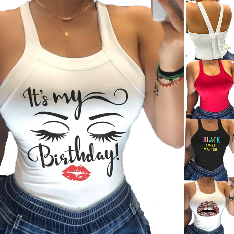 

2021 New Trendy Sexy Breathable Woman Tops Fashionable Print Plain Crop Top Women'S Tank Tops