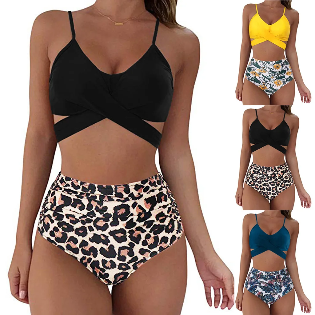 

Push Up Swimwear Women High Waist Bikini Sets Tankini Swimsuit Halter Two Piece Bikini Set womens summer 2021 tankinis, Pls see the color column