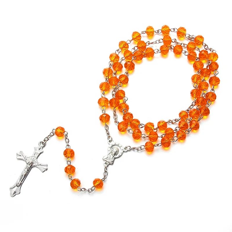 

Classic Glass Beads Rosary Cross Charms Pendant Necklace Cross Pendant Necklace Virgin Mary Christian Catholic Jewelry
