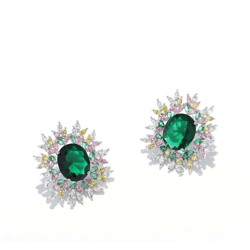 

Silver Emeralds Women Ear Stud Luxury Fashion Earrings, As photo
