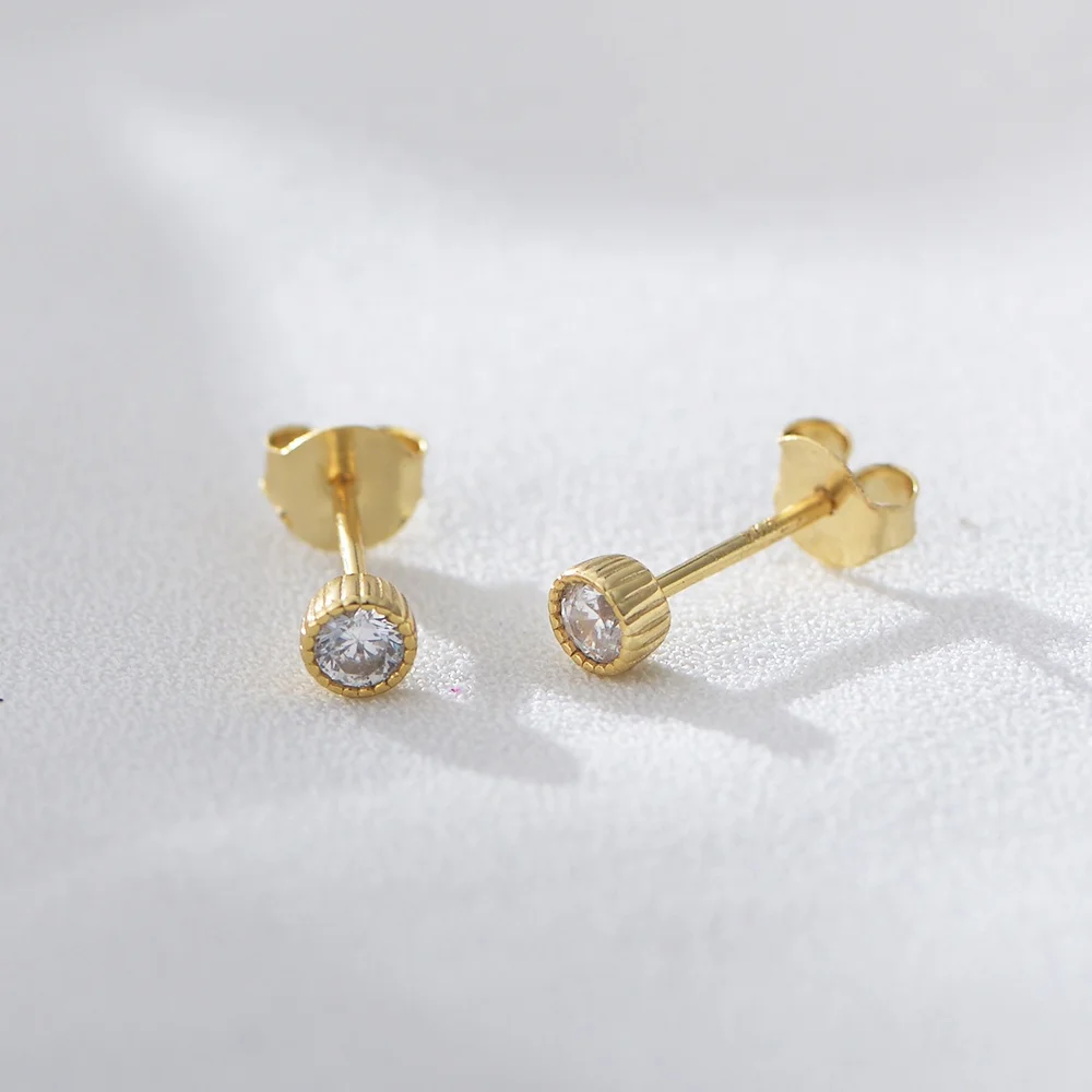 PEISHANG Ins 14k Gold Plated S925 Sterling Silver Minimalist Stud Earrings Cubic Zirconia Fine Jewelry bar Earrings for Women