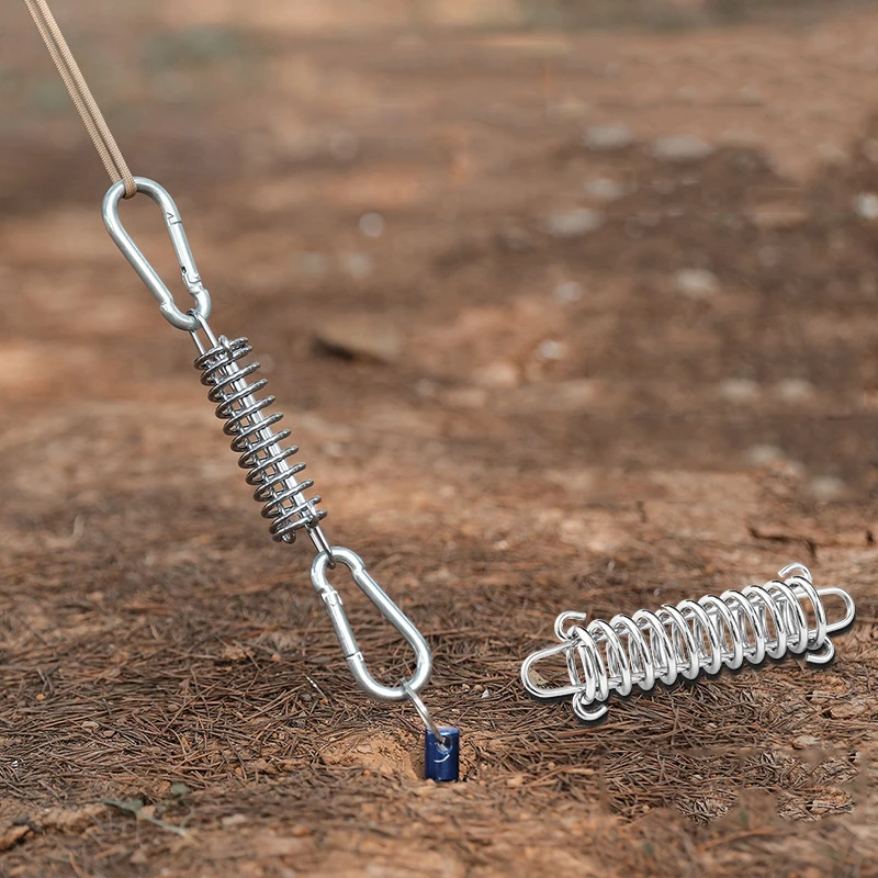 

Elasticity Strength Camping Tent Spring Buckle Stainless Steel Tent Rope Tensioner Spring Buckle for Tent Hiking, Silver