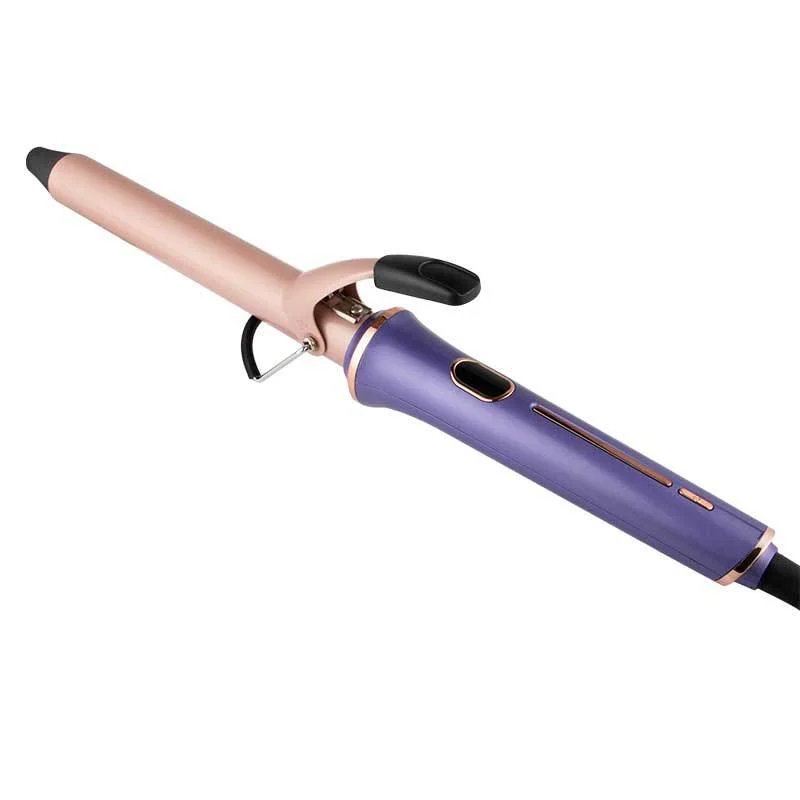 

salon lcd 360 degree rotating travel women's digital automatic hair straightener and curling iron with tourmaline, Purple and gold