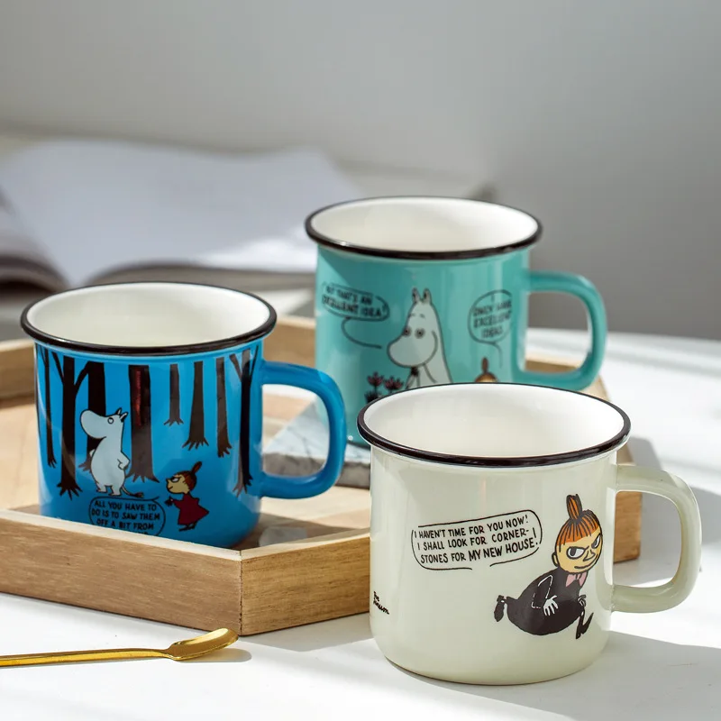 

Feiyou vintage cartoon cute ceramic milk tea cup lovely gift customize 201-300ml sublimation enamel coffee mug with handle, Customized color