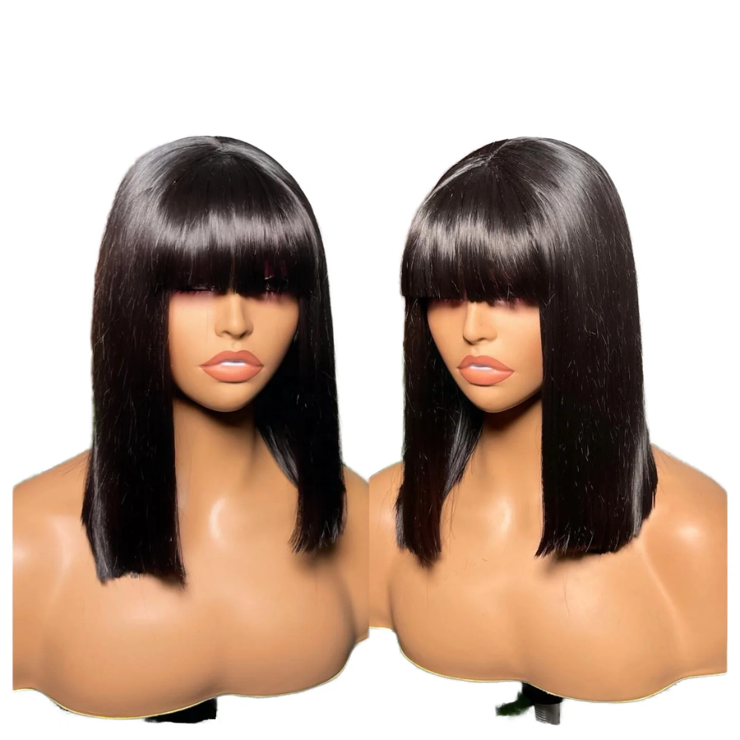 Wholesale Short Bob Wigs No Lace Human Hair Machine Made Straight Human Hair Wig Cheap Bob Wig With Bang 10-16inch