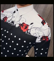 

Spring Autumn Luxury Social Men Club Shirt Rose Dot Printing Splice Long Sleeve Flower Shirt Men Kemeja Pria Camisa Masculina