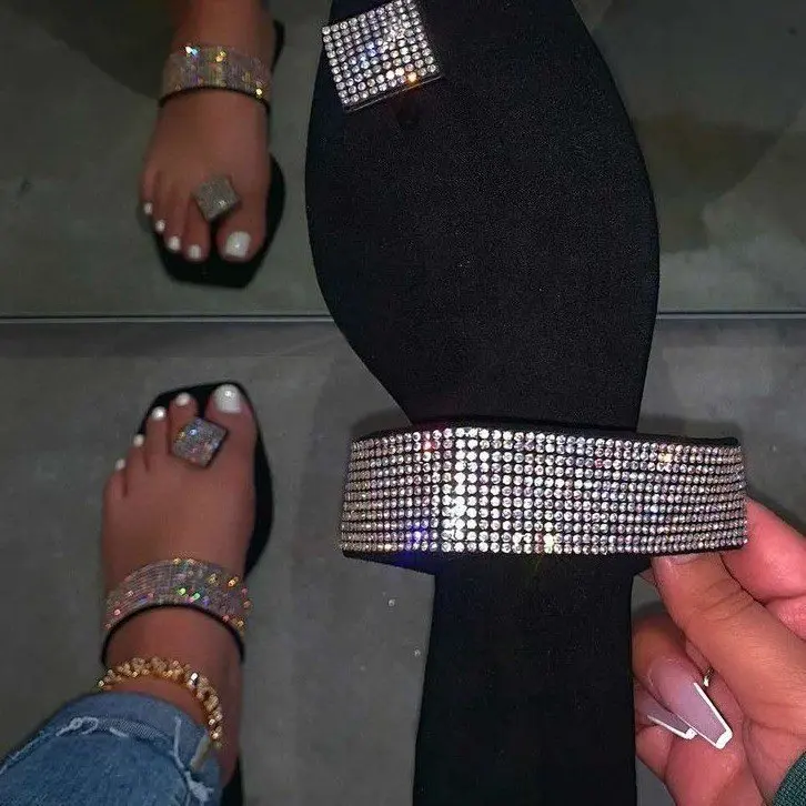 

2020 hot sale wholesale sandals women rhinestone breathable fashion women flat sandals