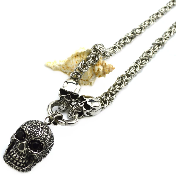 

Fashion Viking Jewelry Mens Gothic Biker Tribal Jewelry Stainless Steel Skull Pendant Necklace, Silver color