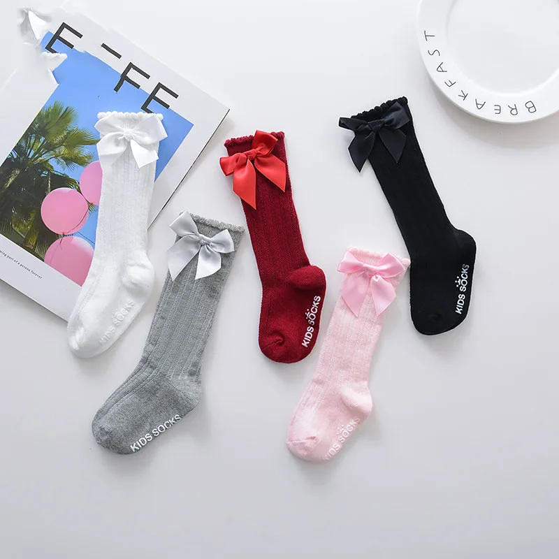 

Newborn Baby Girls Socks for Kids Toddlers Girls Big Bow Knee High Long Soft Cotton Winter Autumn Children Socks Leg Warmer, 5 colors available