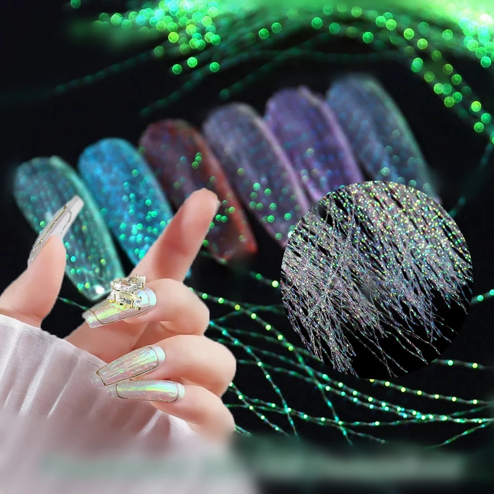 

Misscheering 1 pack Fluorescent Filament Nail Art Decorations Holographic Colorful Line Silk DIY Fashion Nail Designs Manicure, Mixed color