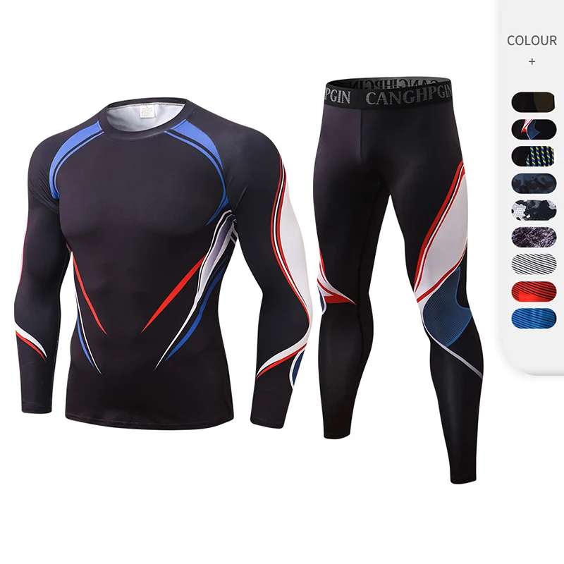 

2021 Sports Tights Quick Drying Long Sleeve Fitness Suit Men's Running Sports Shirts Suit
