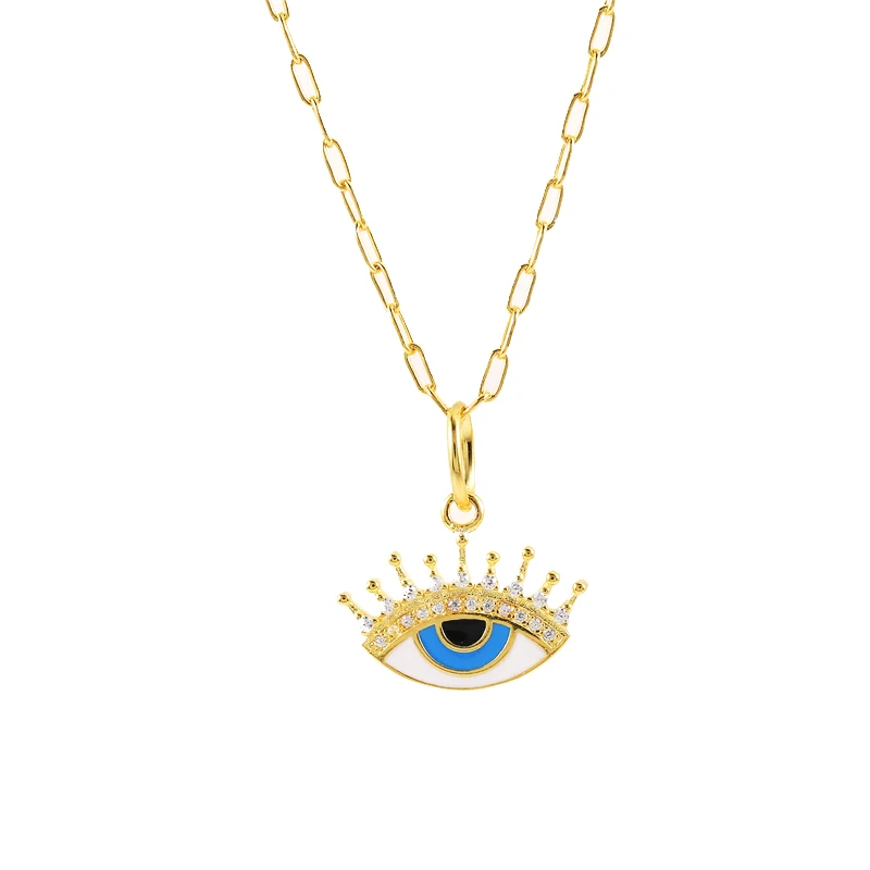 

Hot unique S925 Sterling Silver 18K gold plated devil eyes enamel dripping oil Epoxy Pendant Necklace