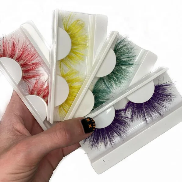 

JC Newest High End 3D Colored Real Mink Eyelashes Luxury Rainbow Colorful Natural Cosplay Eye lashes colored lash trays