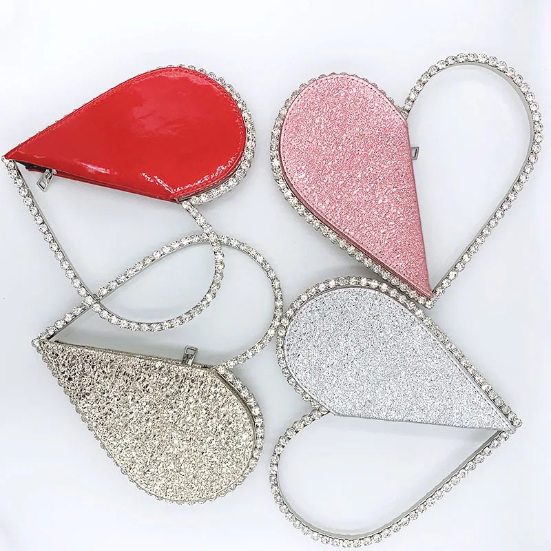 

Heart-Shaped Rhinestone Metal Frame Evening Clutch Wedding Party Bag Mini Diamond Bag Evening Clutch Purse, Silver/gold/pink/red