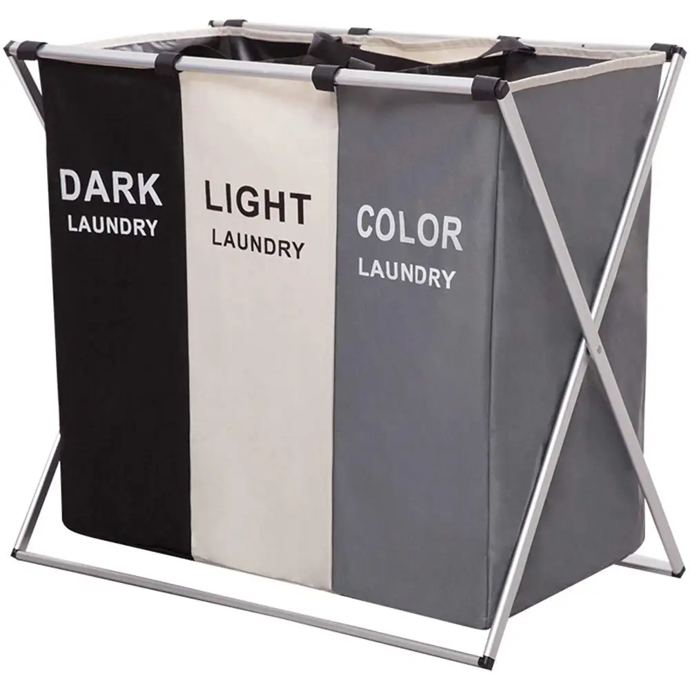 kids laundry basket 3 sections 600D oxford fabric laundry storage basket bathroom laundry basket