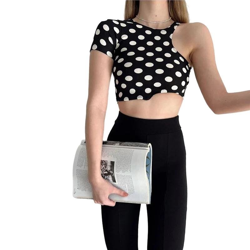 

2022 new arrivals summer collection asymmetrical design polka dot design women fashion sexy crop top