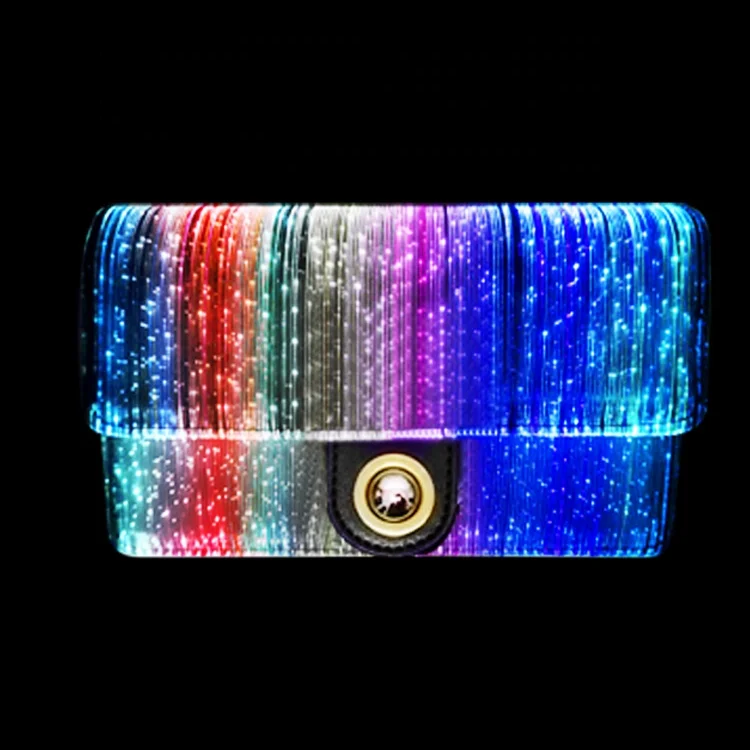 

2021 Rechargeable Glowing women shoulder bag Light up fiber optic handbag led tote bag ladies led handbag