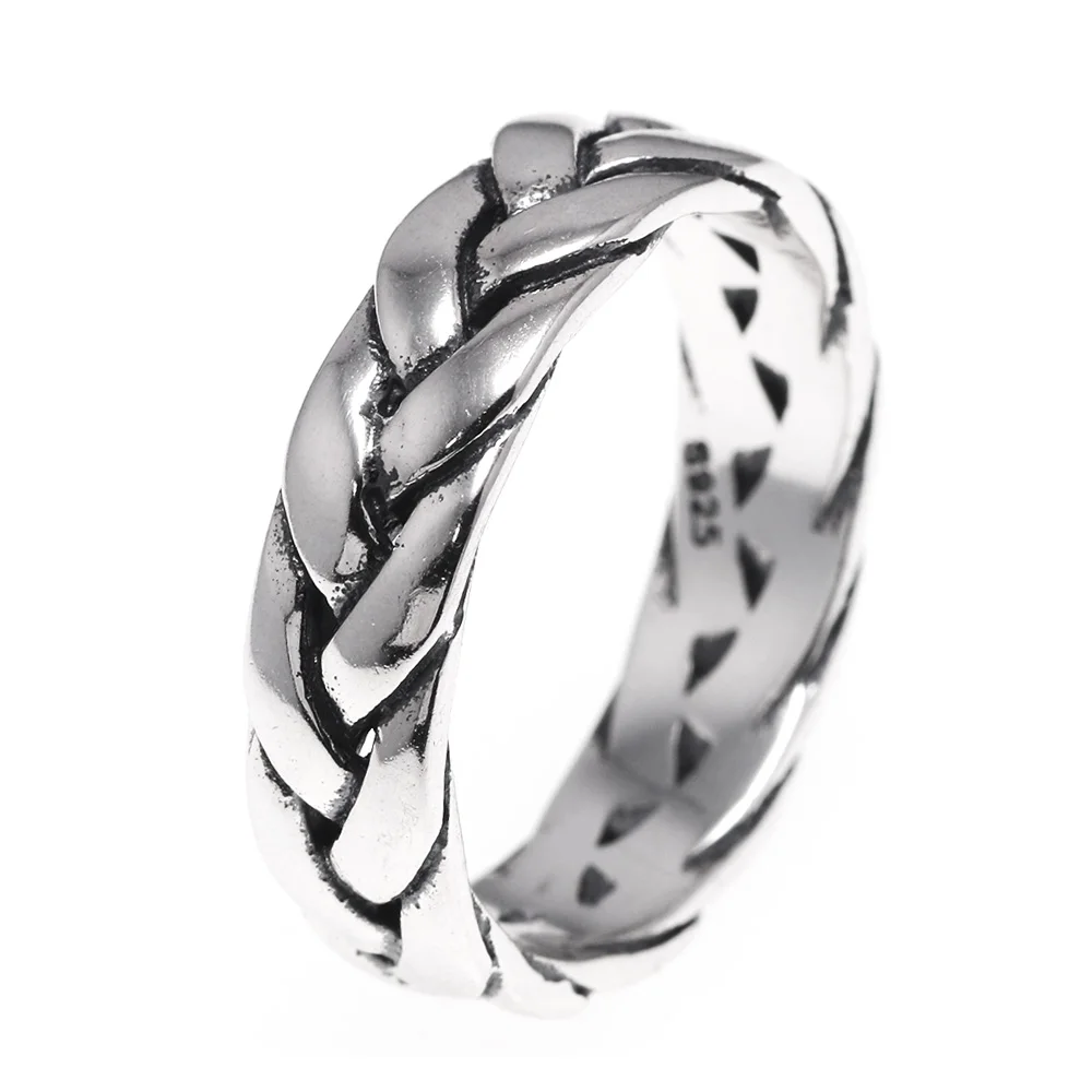 

925 Sterling Silver Mens Jewelry Braided Rings Twist Of Fate Stackable Ring Punk Rock Cool Accessories