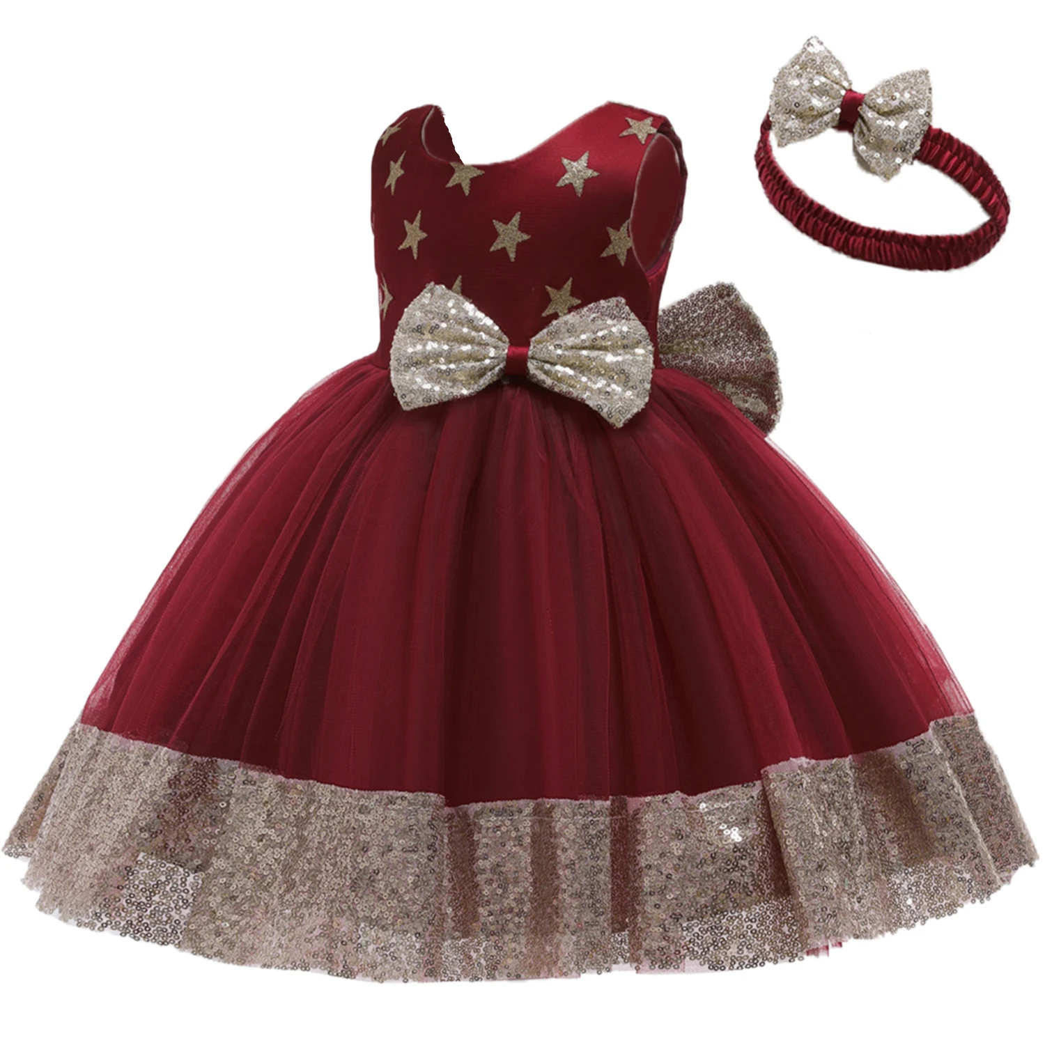

7837 Kids Dress Models Latest Frock Design Lace Flower Baby Girl party Wear Western Big Bow Dress, Pink, red, champange, black