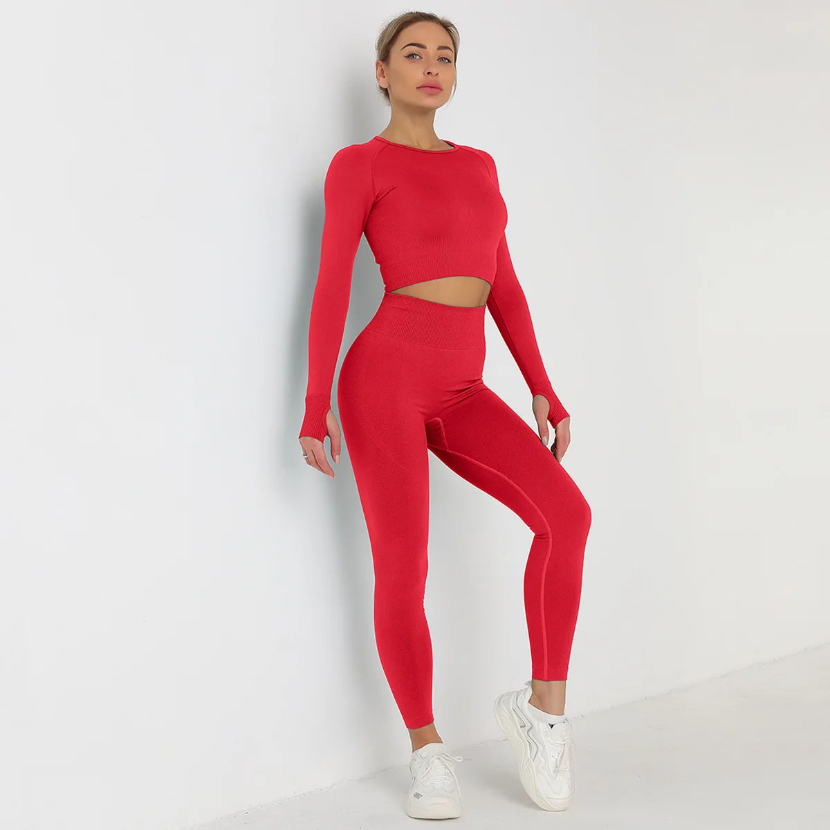 

DJ031 hot style seamless gym wear women long sleeve two piece yoga set, 13 colors