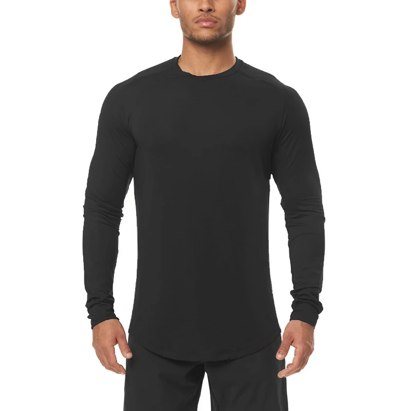 90% Polyester + 10% Spandex Autumn Long Sleeve T Shirt Men Sportswear Slim Fit Tee Fitness T-shirt O-neck Solid Quick Dry Tshirt