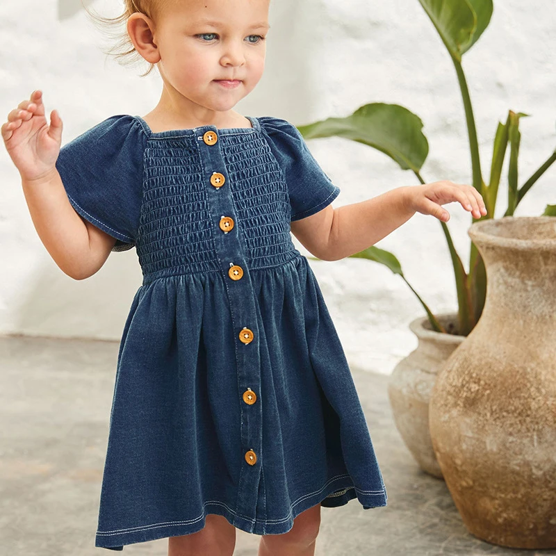 

M.N.S.X Summer wears square collar little girls princess style denim dress korean dress girls frocks kid girl dress, Shown