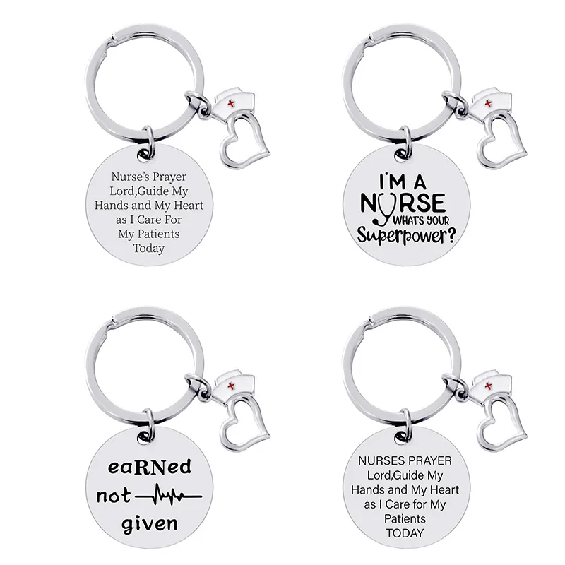 

11 styles I Am A Nurse Key Chain Nurse's Day Key Ring Accessories Engrave Letter Stainless Steel Keychain, Silver