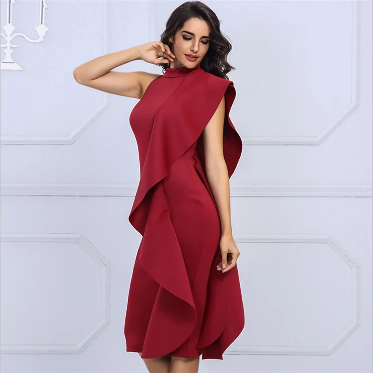 

YQ974 Free shipping Designer Official Women Wear one shoulder midi dress women sexy evening party dress Pakistan kaftan clothing, As shown