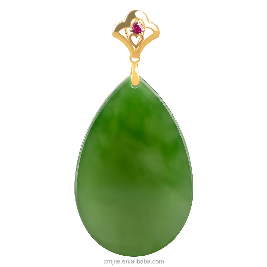 

Certified Grade A Spinach Green Hotan Jade Green Jade Water Drop Pendant Genuine 18K Gold Inlaid Natural Jade Pendant Necklace