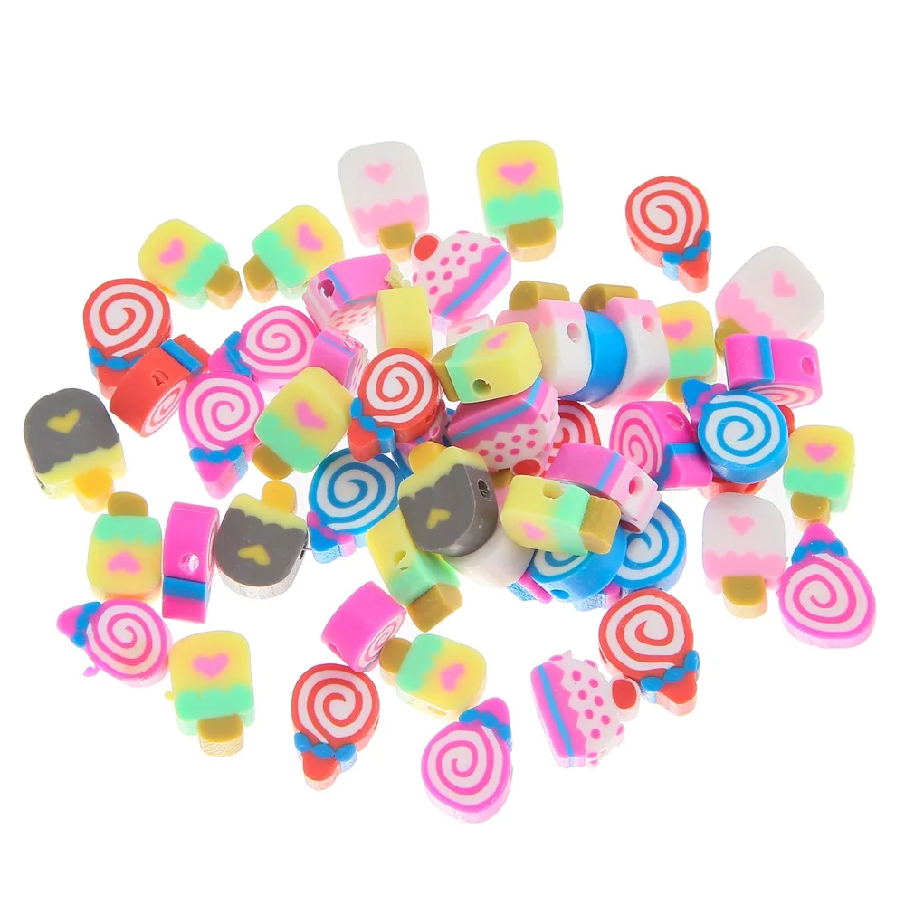 

50pcs/bag Mixed Popsicle Lollipop Soft Pottery Beads Candy Charms For Decoration diy Necklace and bracelet making accessories, Colour mixture