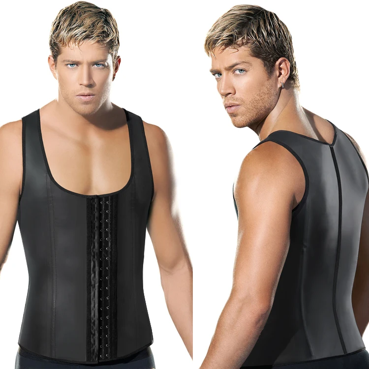 

men shapewear rubber 4 steel bones men corset fitness shaper vest hommes minceur gaine amincissante corset gilet, Black