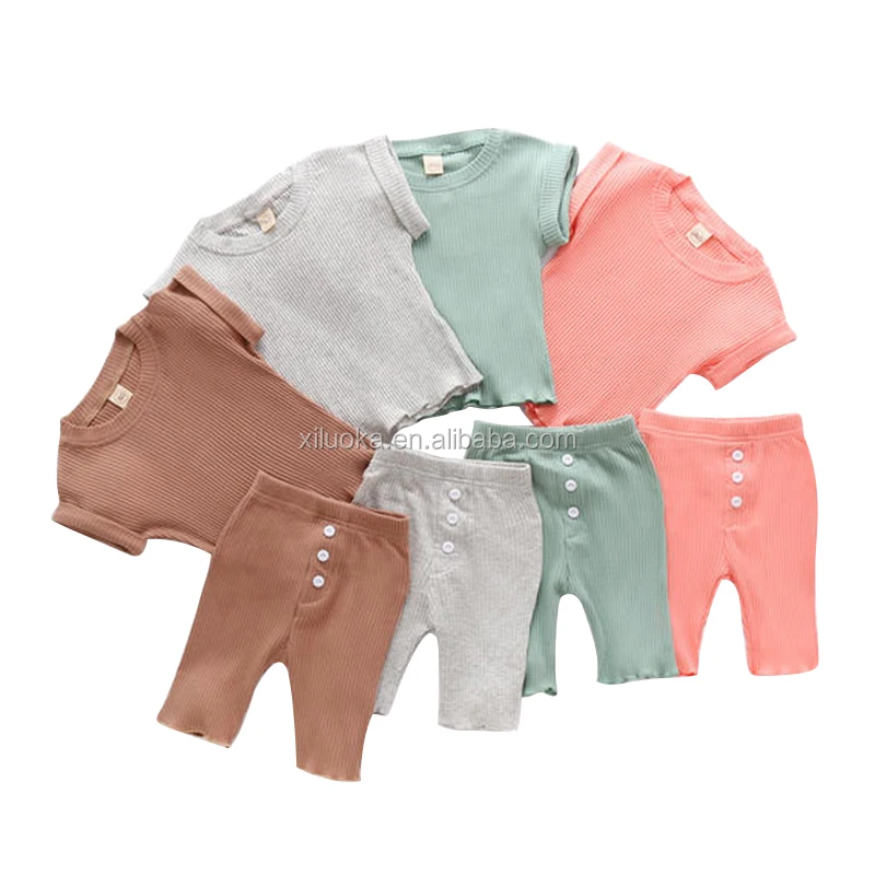 

2021 Summer Cotton New Hot Style Kids Knitted T-shirt Trousers Casual Multicolor Baby Suit, Picture
