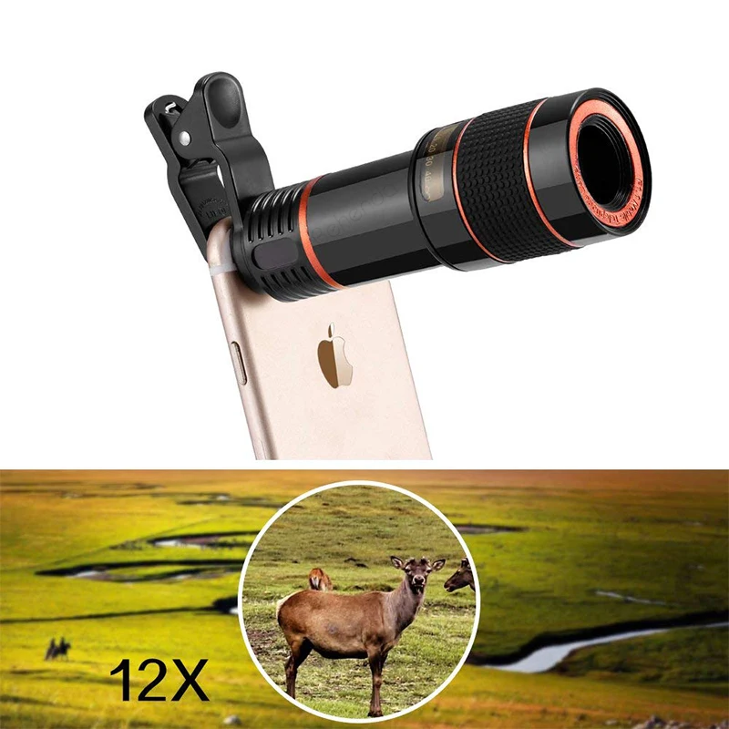 

Dropshipping Mobile Phone Camera Lens 12X Zoom Telephoto Lens External Telescope With Universal Clip for Smartphone, Black
