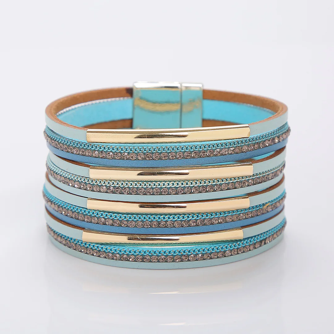 

2021 Sailing Jewelry Trendy Multilayer Bracelet Multilayer Magnet Clasp Bracelet Leather Wrap Magnet Clasp Bracelet