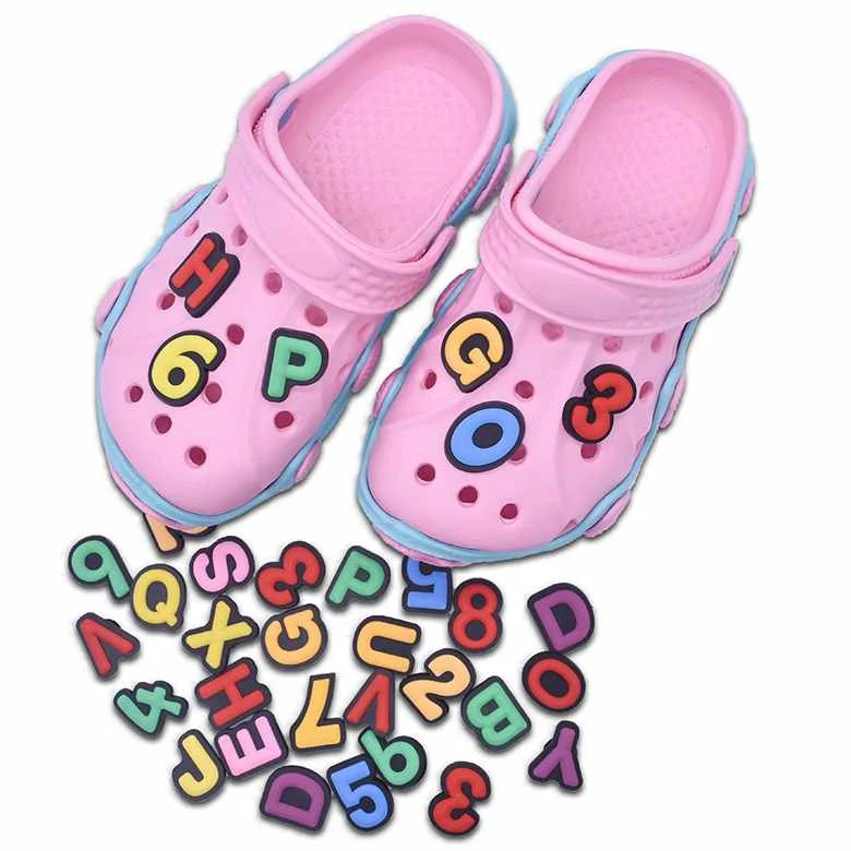 

Wholesale Custom Logo Cheap PVC Letters And Numbers Shoe Lace Charm Babys Accessories Jibitz Clog Charms For Kids Party Gift