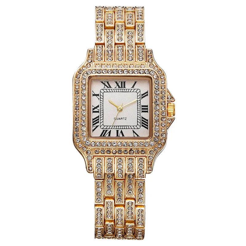 

WJ-10381 Factory Price New Retro Style Steel Ladies Elegant Roman Watch Square Dial Full Diamond Luxury Women Watch Quartz, Mix