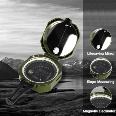 Zinc Alloy Material Multi-function Position Orientation Night Glow Geological Prospecting Compass with lifesaving Mirror AF-M2