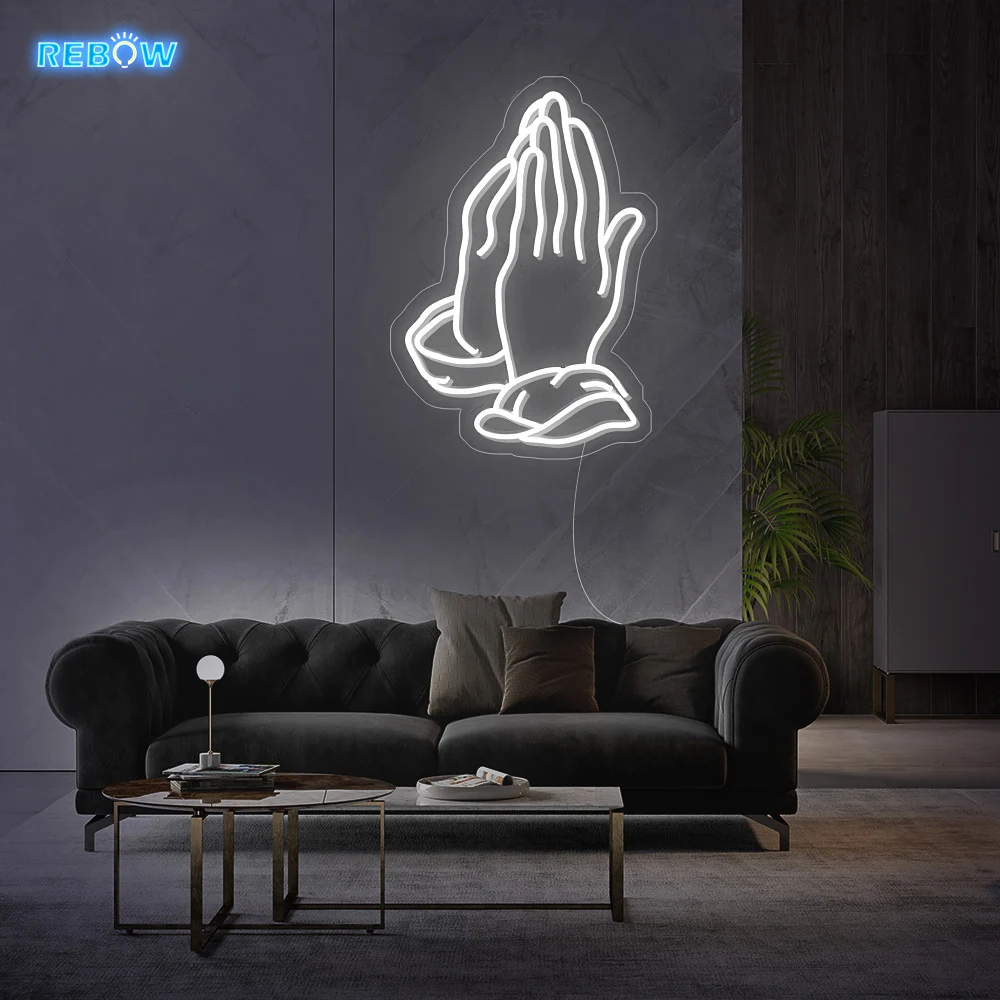 

Rebow Free WorldWide DropShipping 40CM Width Praying Hands Letter Neon Light Custom Wedding Neon Sign Logo For Shop Party