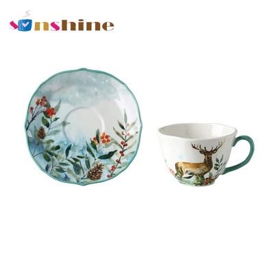 

Nordic Style Forest Ceramic Coffee Cup and Saucer Set Cute Animal mug, Picture