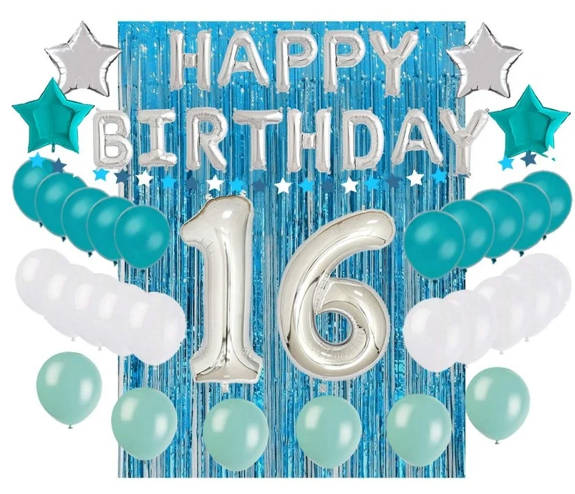 Die meisten Verkauft Anzahl 16 Happy Birthday Balloons Süße 16 Türkis Blau Party Sechzehnten 16th Geburtstag Party Dekorationen