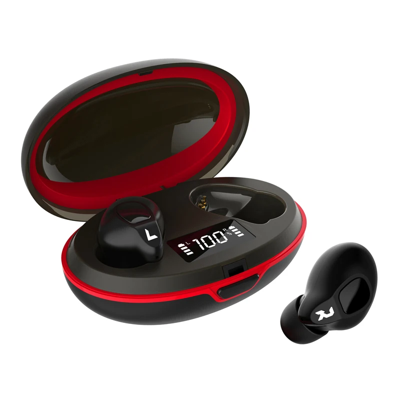 

Amazon Top Sale Led Display Handfree In Ear Tws Bt 5.0 Electronics Stereo True Wireless Headphones Earphones Headset Earbuds, Black+red