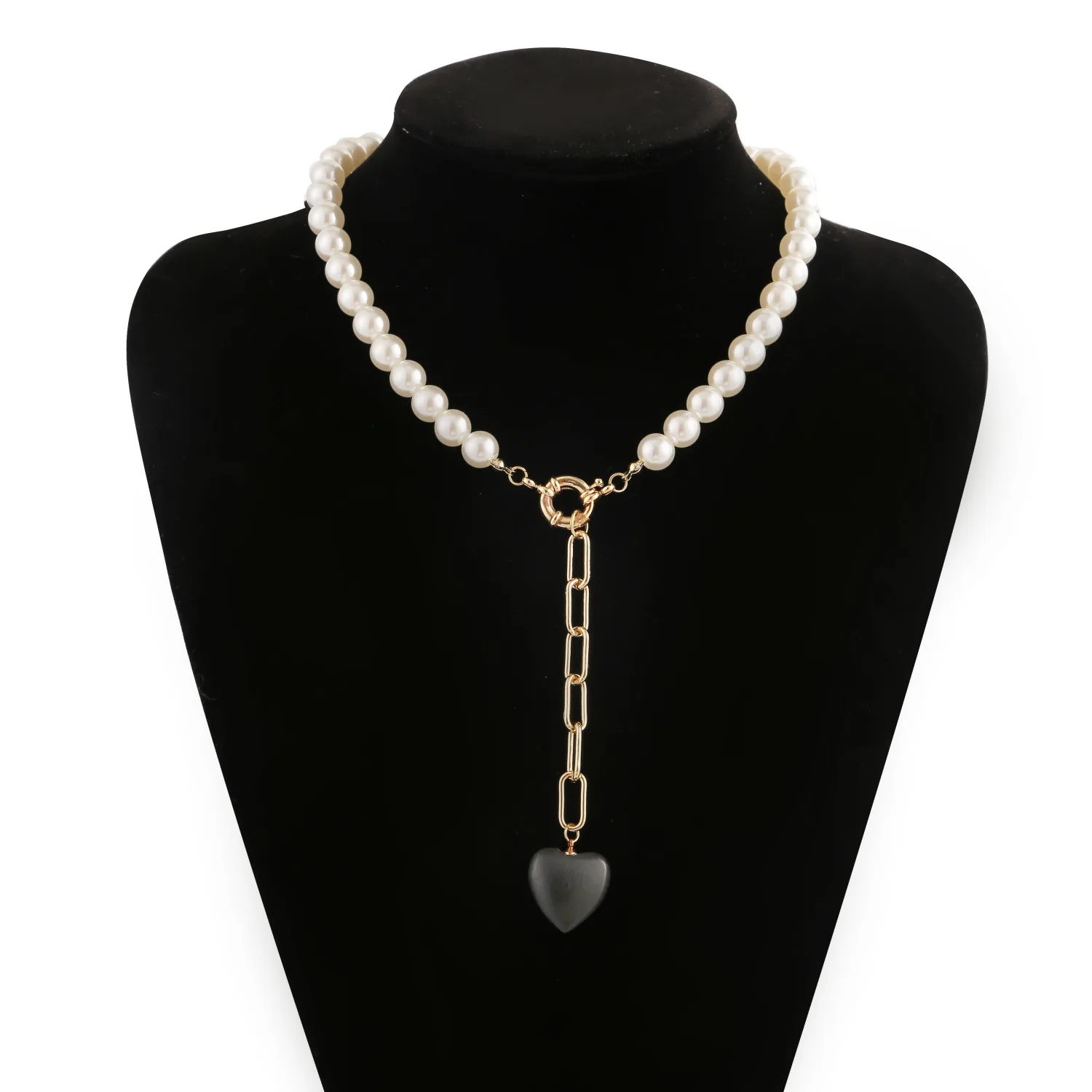 

Wedding Pearl Necklace With Black Heart Pendants Beautiful Pearl Charm Clavicle Chain Necklace