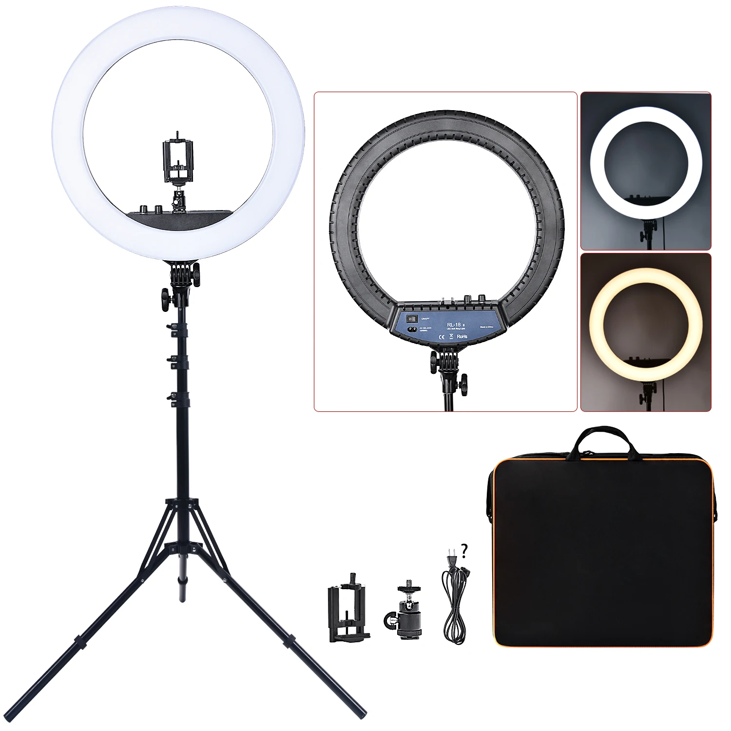 

Dropshipping FOSOTO RL-18II 18 inch makeup video led photography ring light lamp with tripod stand lash tattoo salon makeup, Black