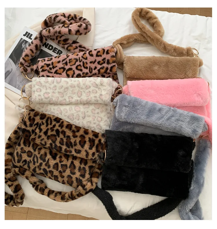 

Square Big Faux Fur Shopper Bag Leopard Mujer Sac a Main Femme Leopard Bag Fur