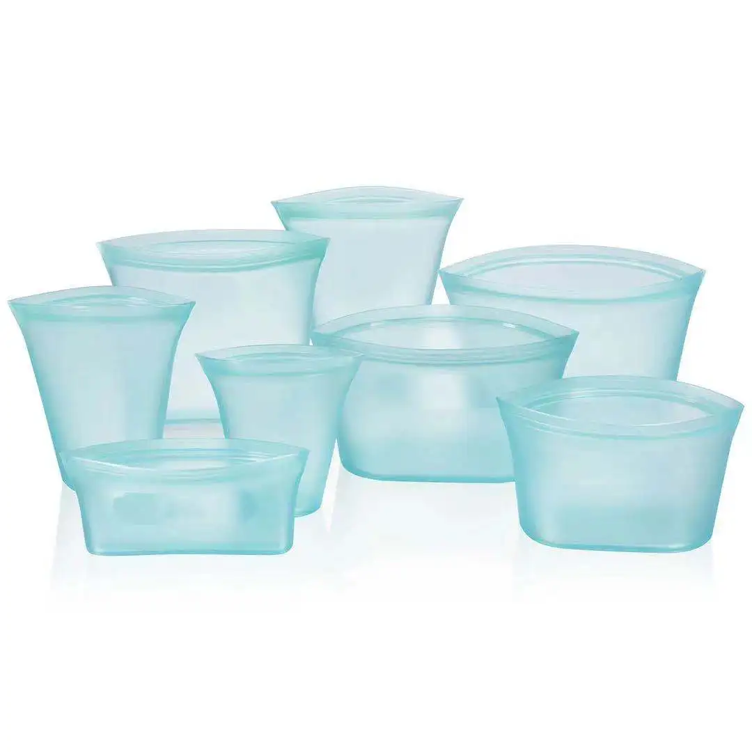 

100% Silicone Food Storage Bag Reusable food container for Cooking Store Freeze Leakproof Dishwasher-Safe Eco-friendly Non-Toxic, White/blue