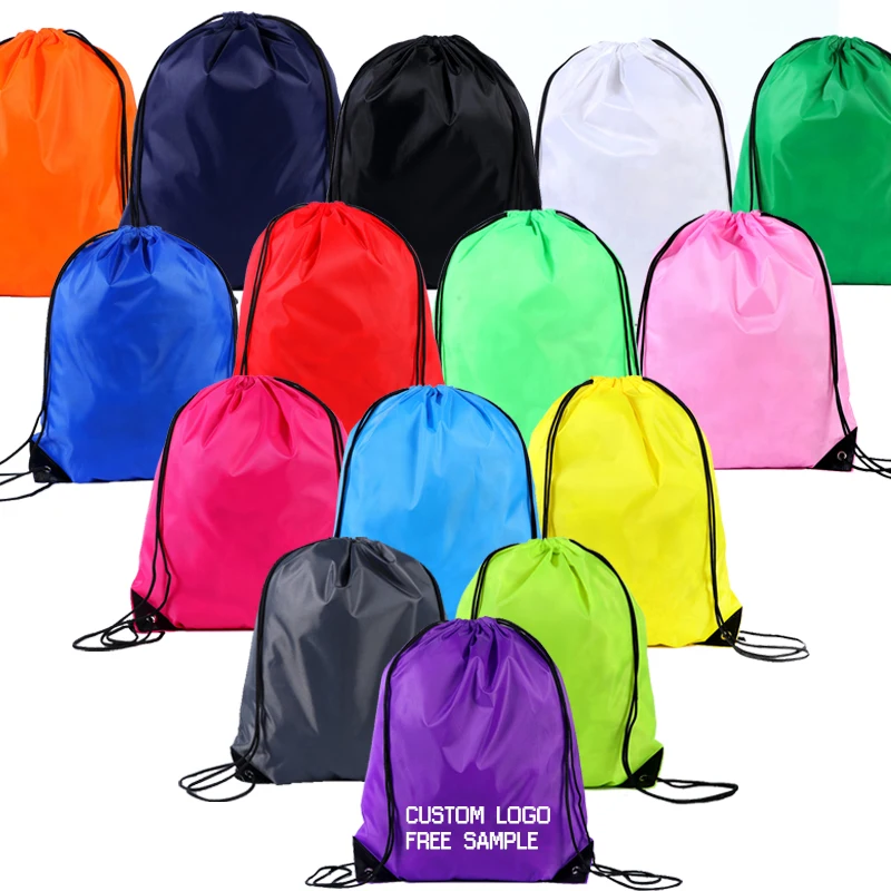 

Waterproof cheap 210D/420D waterproof nylon polyester backpack sublimation drawstring bag with zip custom logo for sports gym, 12 colors for you choose