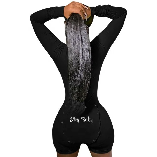 

2021summer adult one piece V-neck Long Sleeve patch embroidery Hey Baby women rompers short with butt flap jumpsuit bodysuits, As picture or customized make